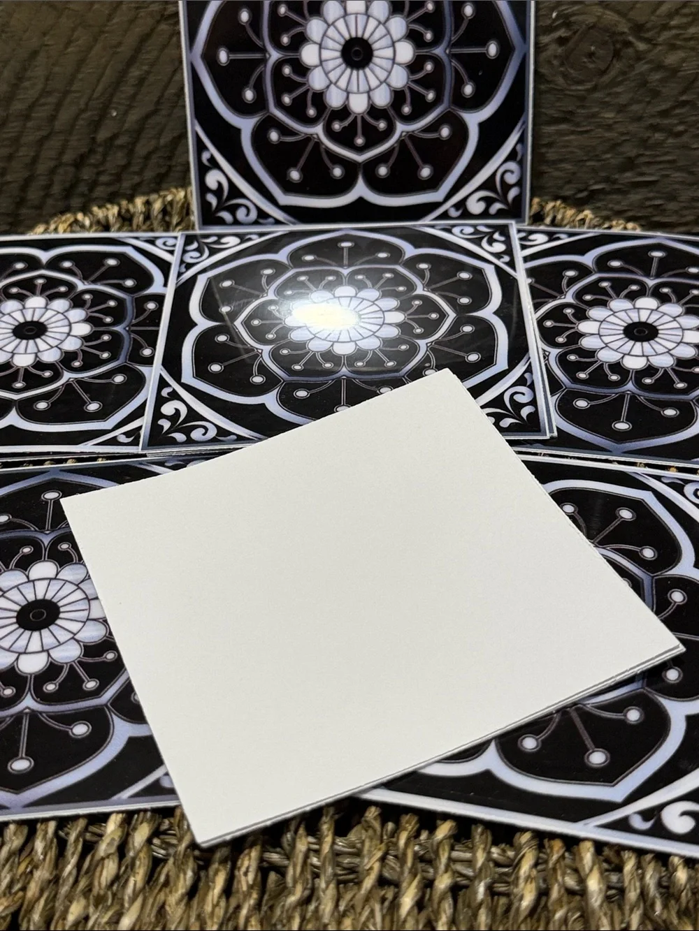 Set of 15 Black & White Mandala Decorative Tile Stickers (4